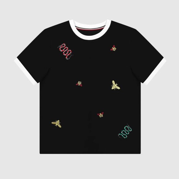 B.Sure Black Insect Embroidered Short-Sleeved T-Shirt - Picture 1 of 4